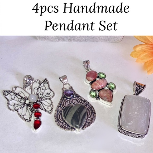 4pcs Natural Gemstone Handmade Pendant Set - Picture 2 of 5